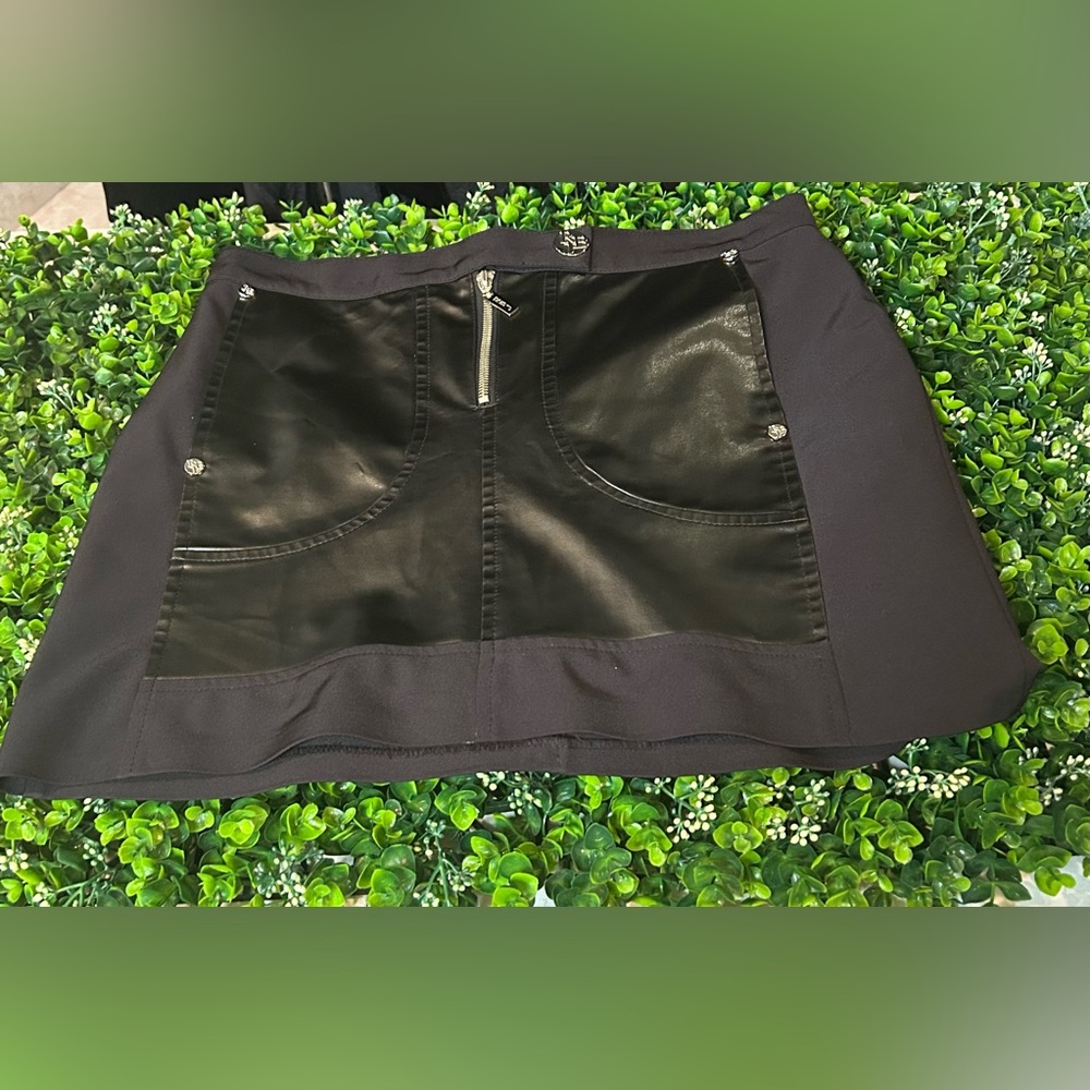 Chic Black Mini Skirt with Faux Leather Accents